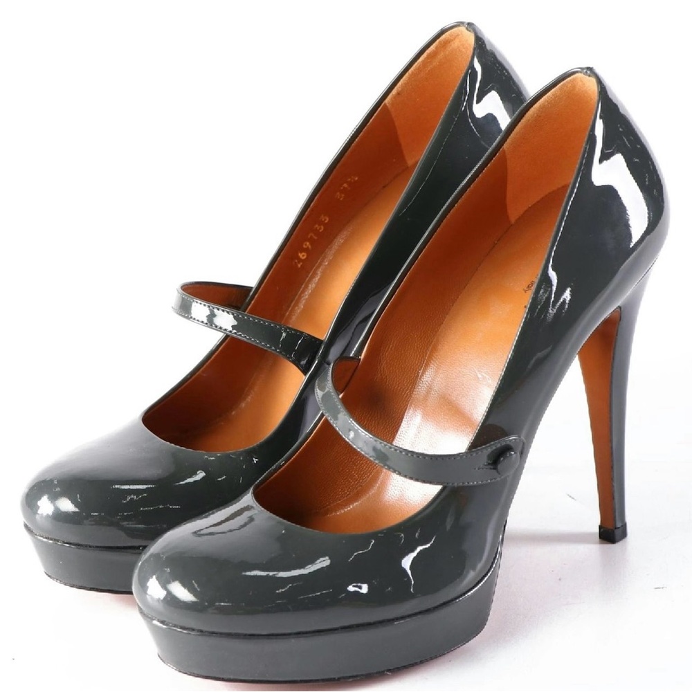 New Authentic Gucci Vernice Crystal Betty GreyMary Jane Platform Pumps 37.5
